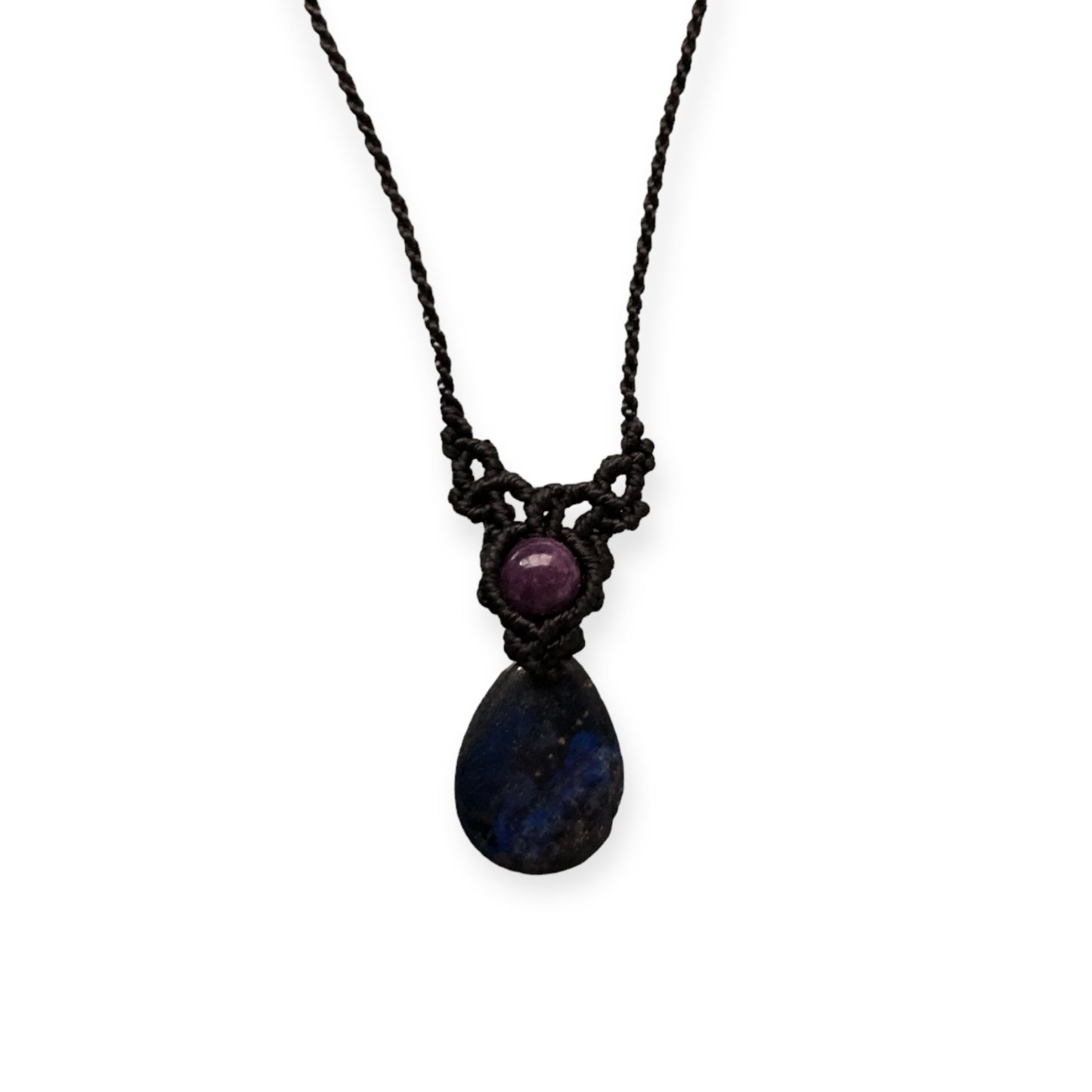 Lapiz Lazuli & Amethyst Macrame Necklace