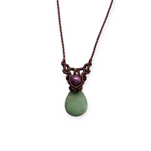 Aventurine & Amethyst Macrame Necklace Brown