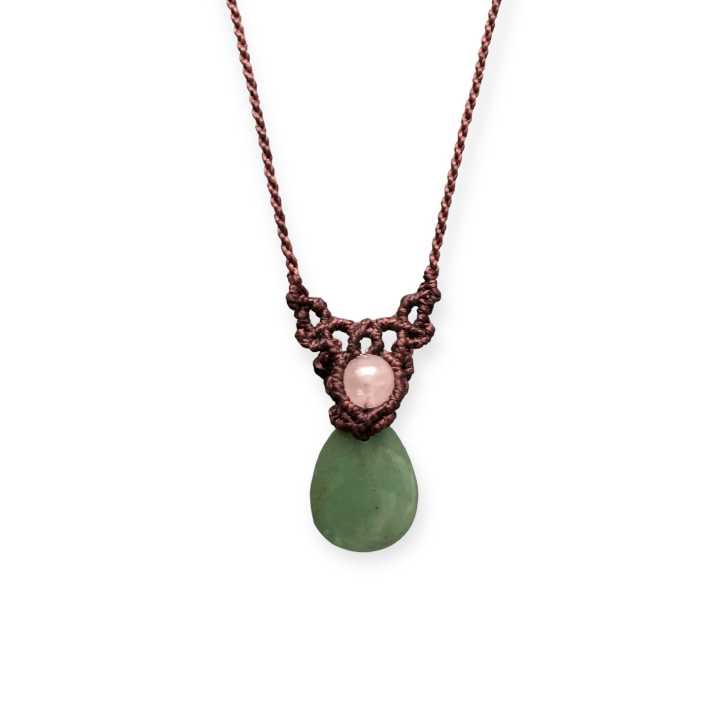 Aventurine & Rose Quartz Macrame Necklace Brown