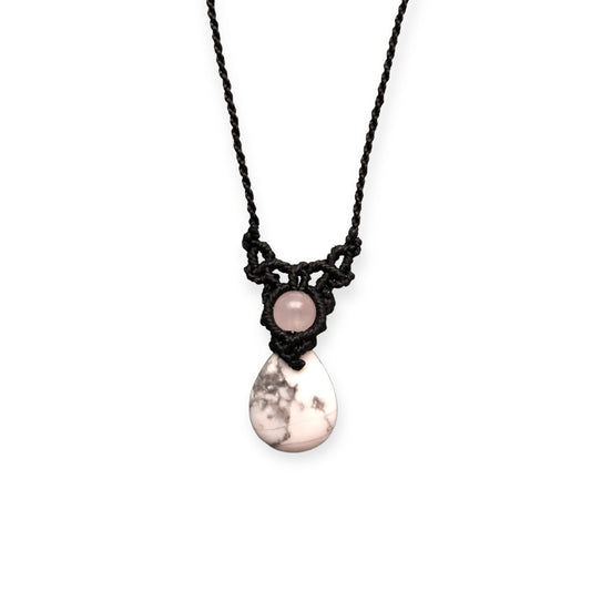 Howlite & Rose Quartz Macrame Necklace