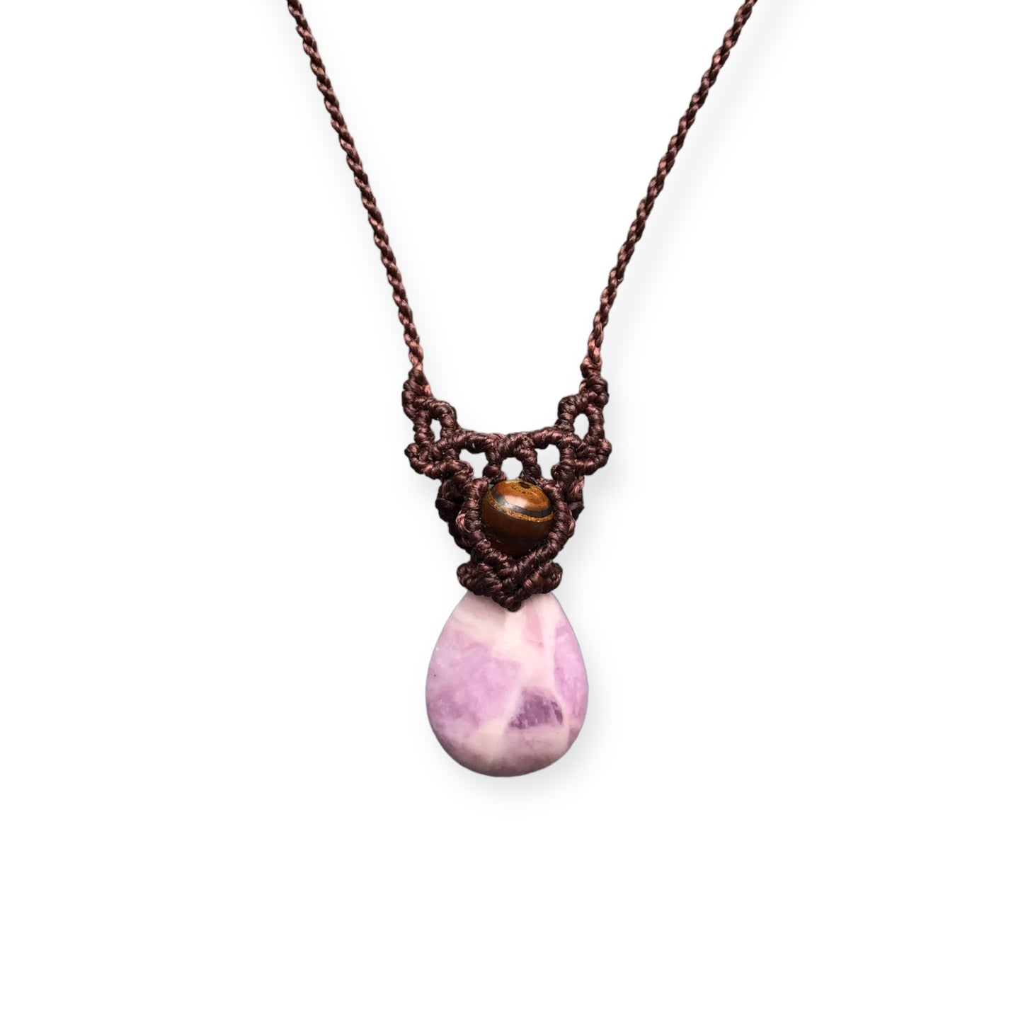Lilac & Tiger Eye Macrame Necklace Brown
