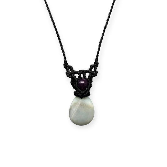 Amazonite & Amethyst Macrame Necklace