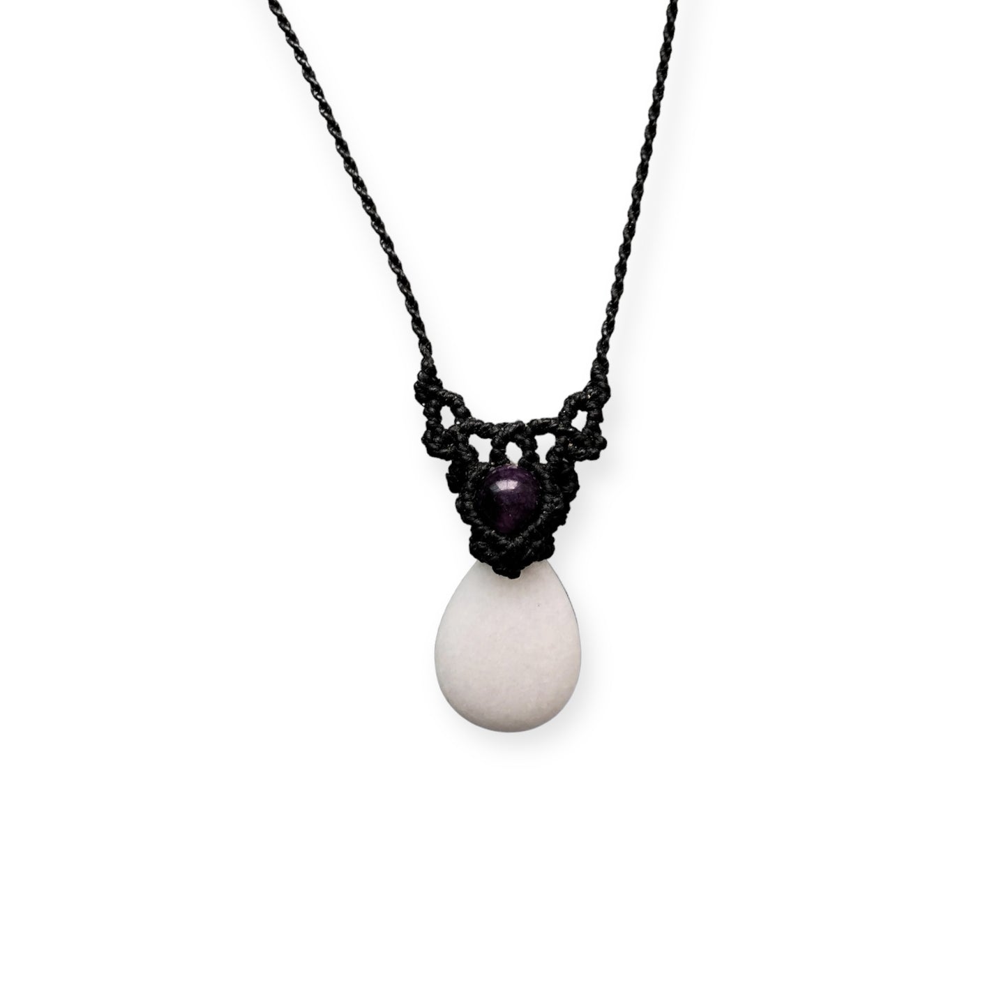 White Jade & Amethyst Macrame Necklace
