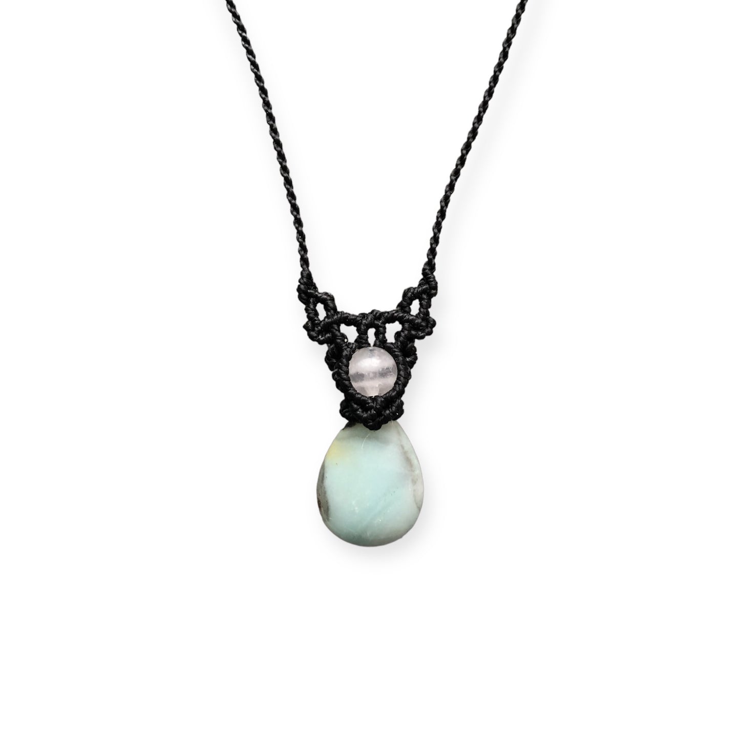 Amazonite & Clear Quartz Macrame Necklace