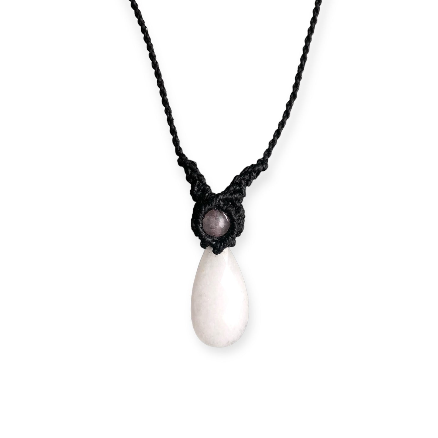 White Jade & Rose Quartz Macrame Necklace