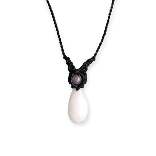 White Jade & Rose Quartz Macrame Necklace