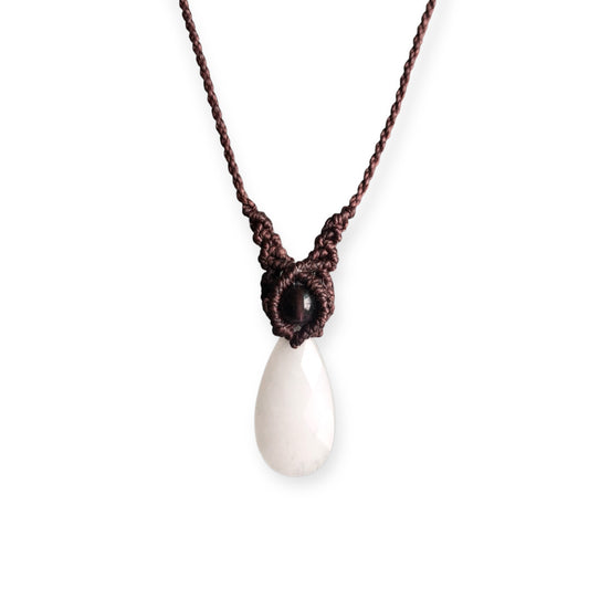 White Jade & Amethyst Macrame Necklace Brown
