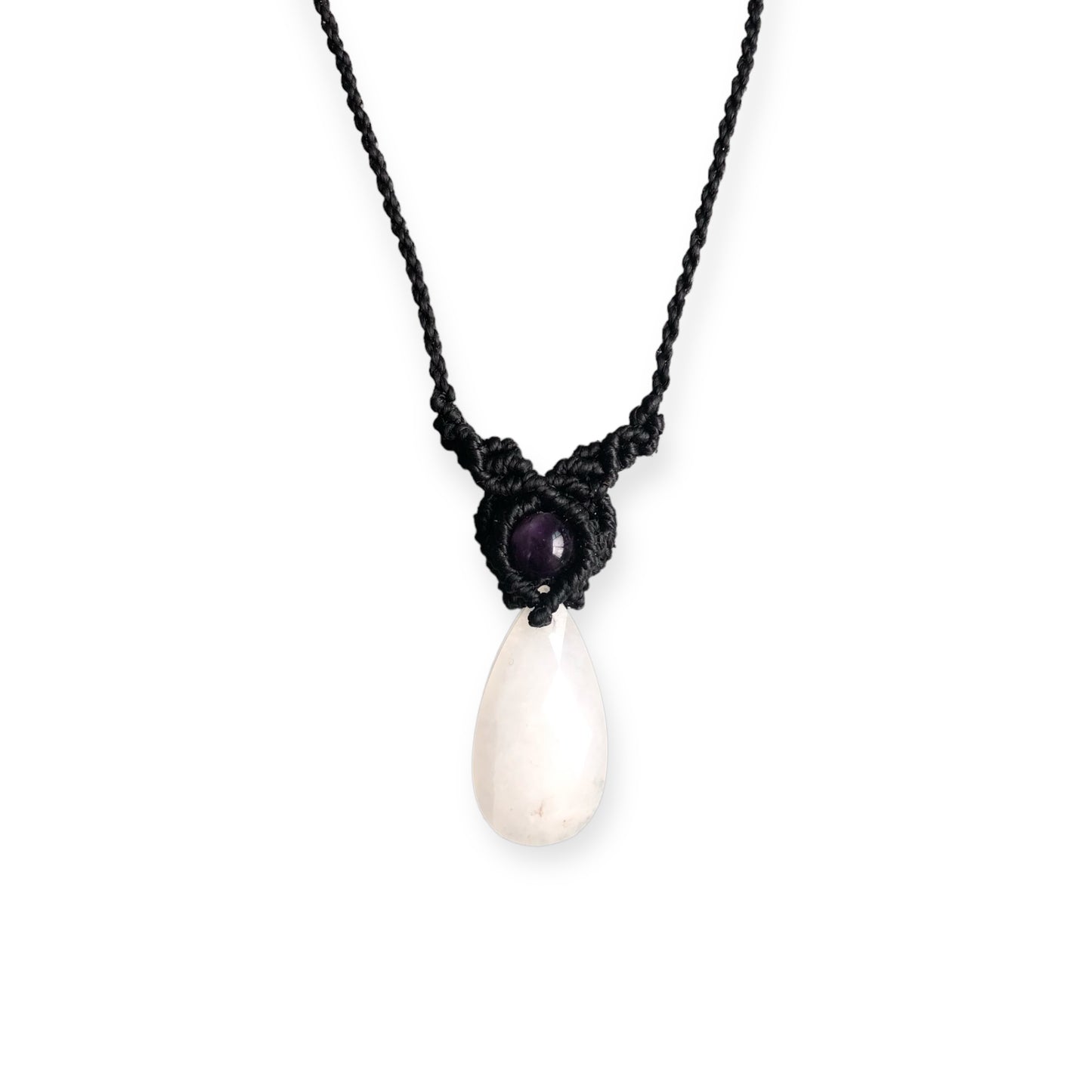White Jade & Amethyst Macrame Necklace