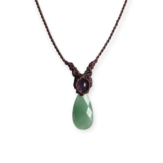 Aventurine & Amethyst Macrame Necklace Brown