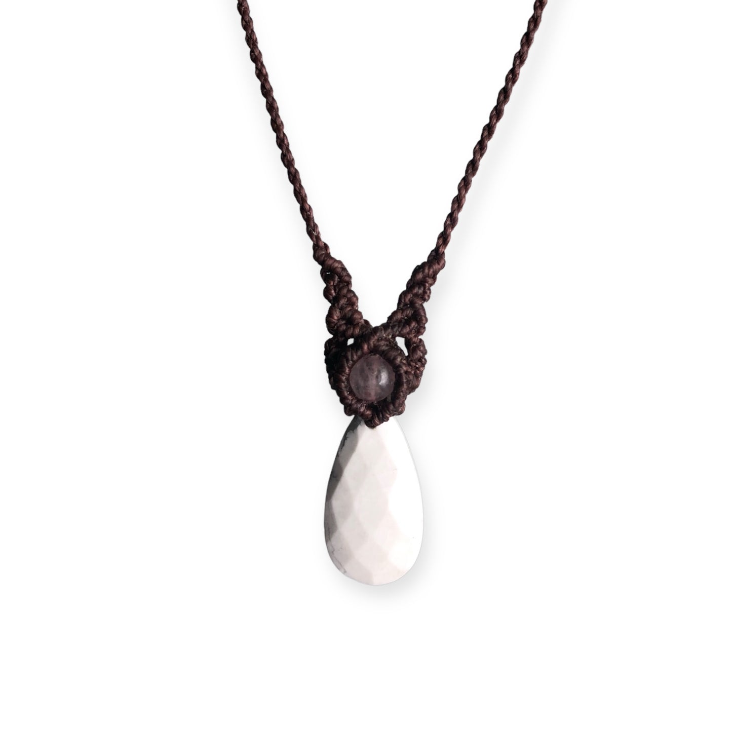 Howlite & Rose Quartz Macrame Necklace Brown