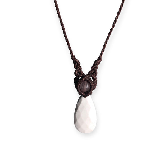 Howlite & Rose Quartz Macrame Necklace Brown