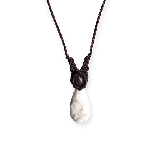 Howlite & Amethyst Macrame Necklace Brown