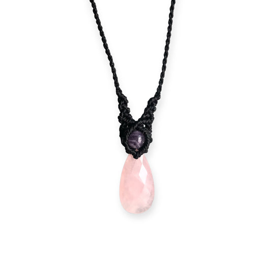 Rose Quartz & Amethyst Macrame Necklace