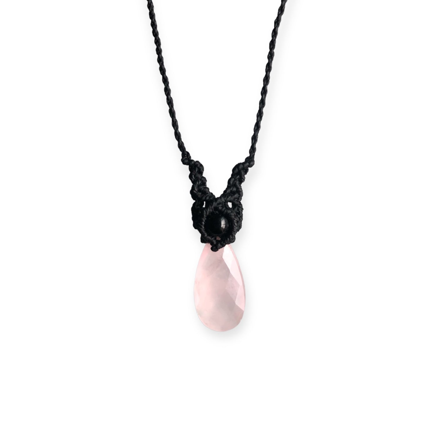 Rose Quartz & Onyx Macrame Necklace