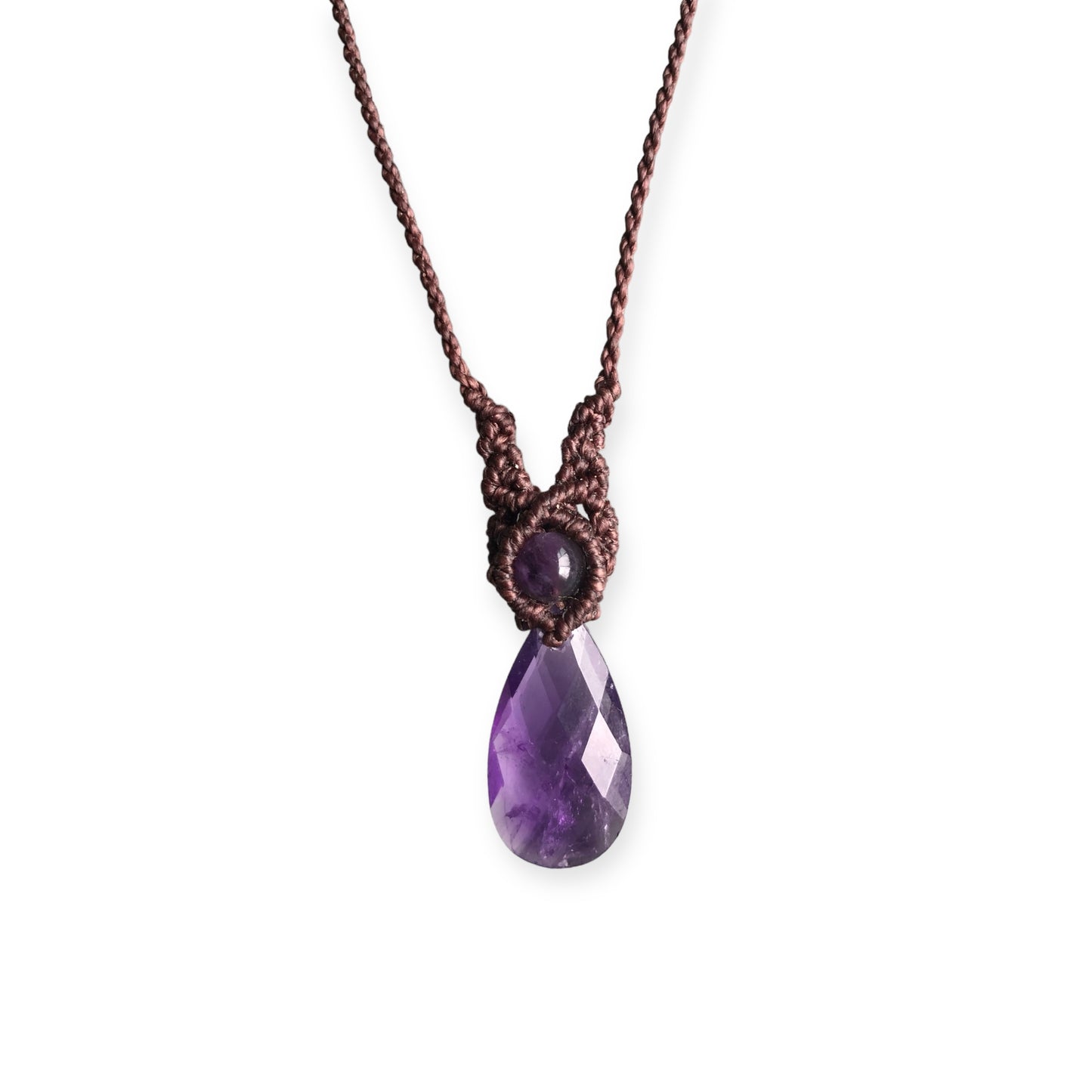 Amethyst Macrame Necklace Brown