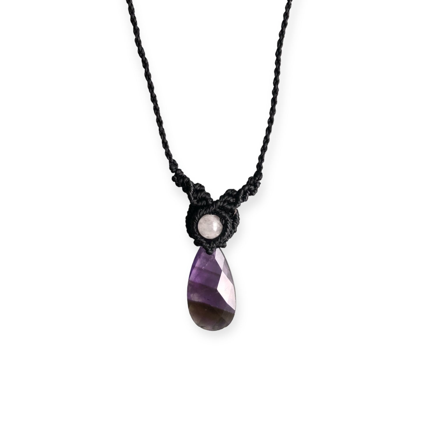 Amethyst & White Jade Macrame Necklace