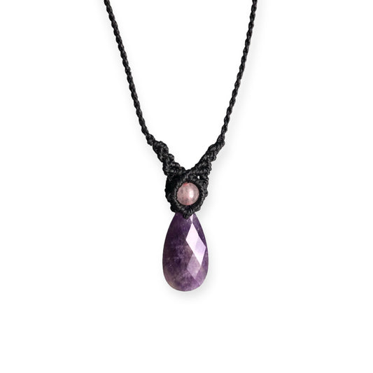 Amethyst & Rose Quartz Macrame Necklace