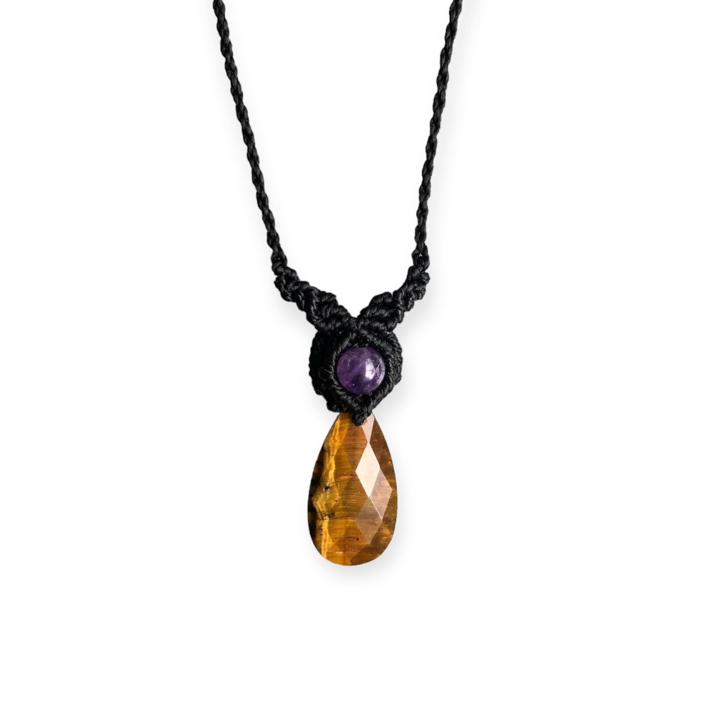Tiger Eye & Amethyst Macrame Necklace