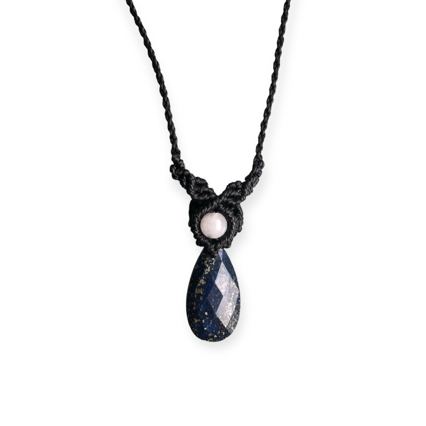 Lapiz Lazuli & White Jade Macrame Necklace