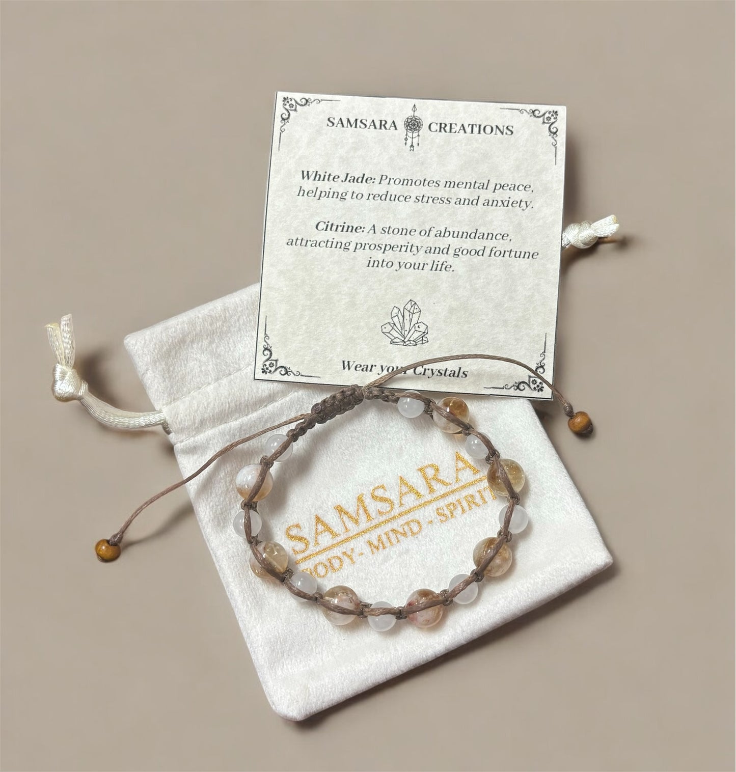 Citrine & White Jade Macrame Bracelet