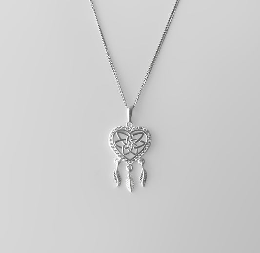 Silver Pendant Heart Dream Catcher