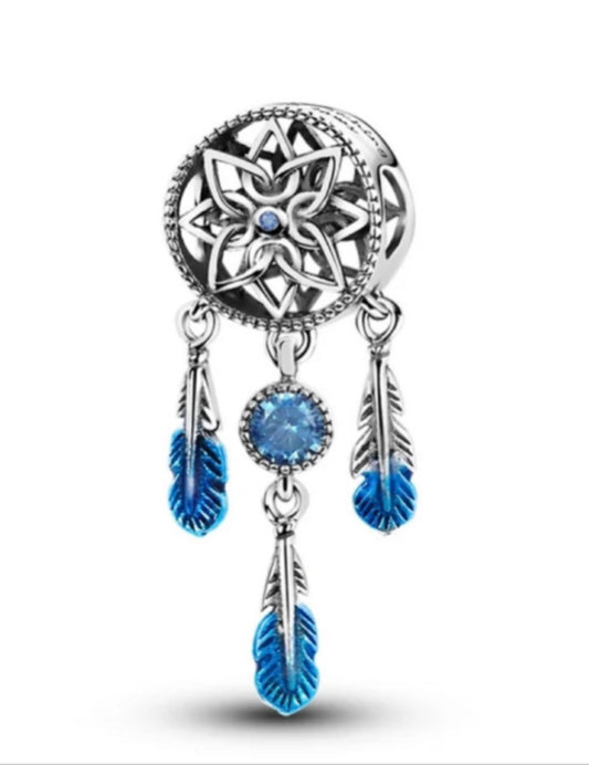 Blue Feather Dream Catcher Charm