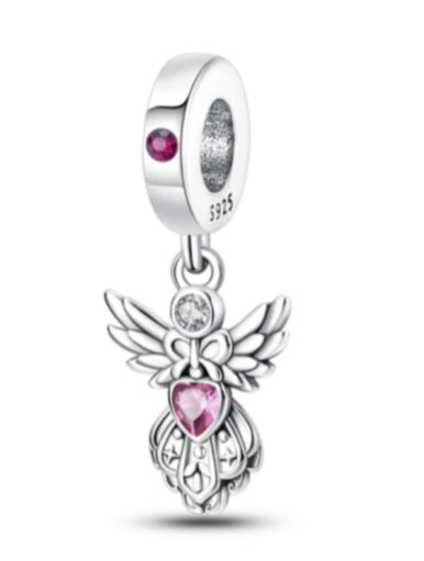 Pink Heart Angel Charm