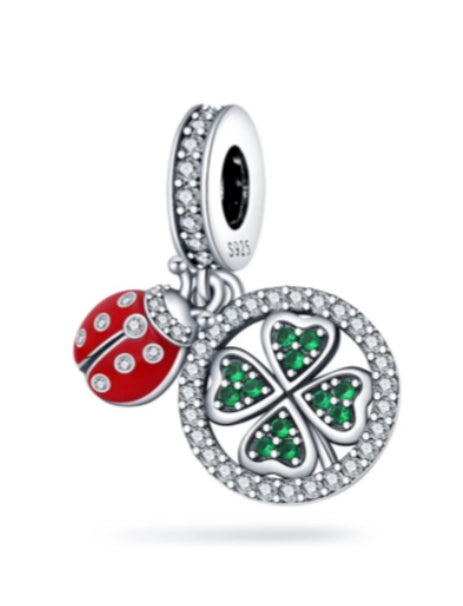 Lucky Four Leaf Clover & Lady Bug Double Charm