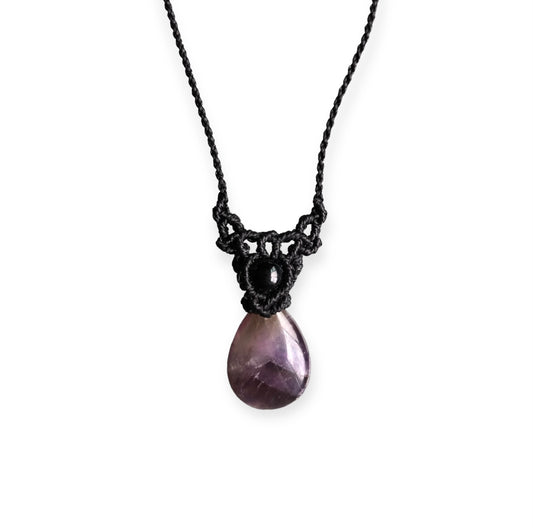 Amethyst & Onxy Macrame Necklace