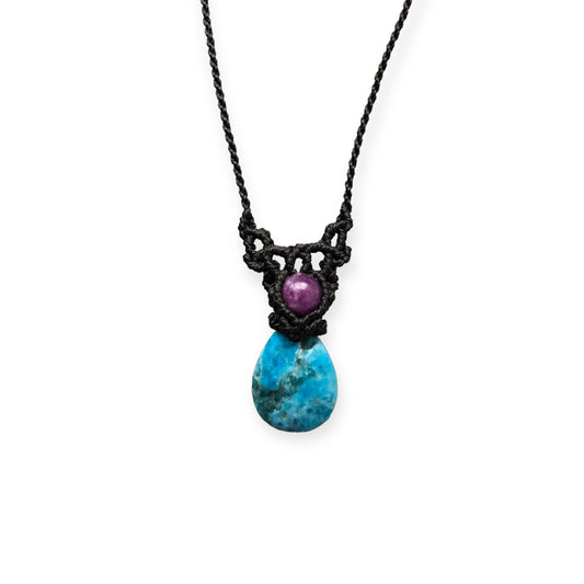 Apatite & Amethyst Macrame Necklace