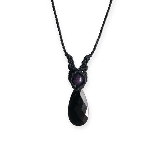 Onyx & Amethyst Macrame Necklace