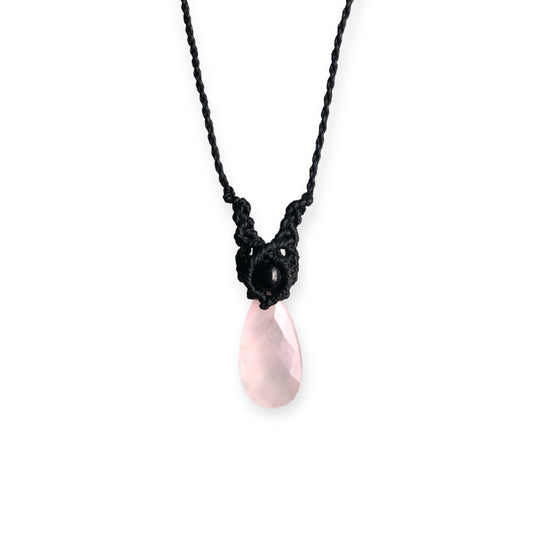 Rose Quartz & Onyx Macrame Necklace