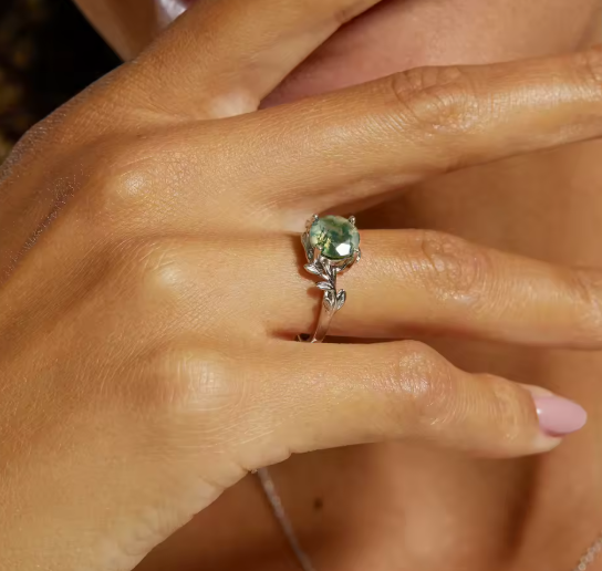 Moss Agate Ajustable Ring